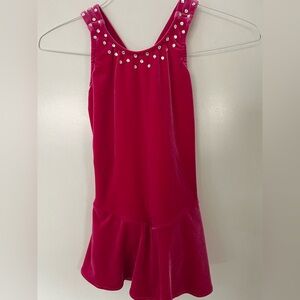 Pink Velvet Skating Dress with Rhinestone Accents